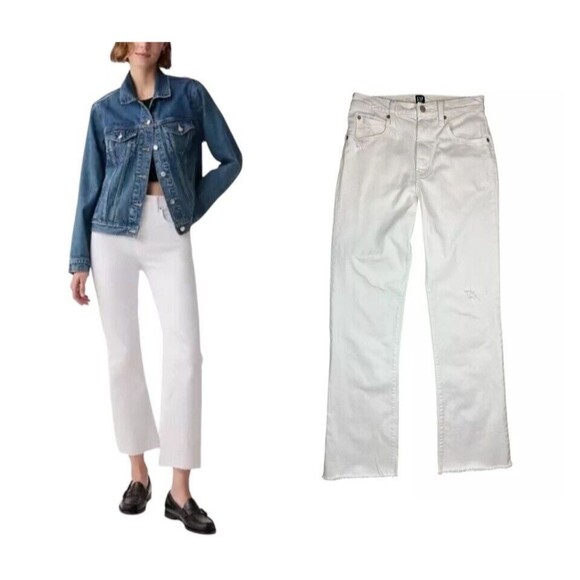 Gap Denim Ankle Flare Jeans Women's Size 4t White Distressed Denim High Waist - Picture 1 of 15
